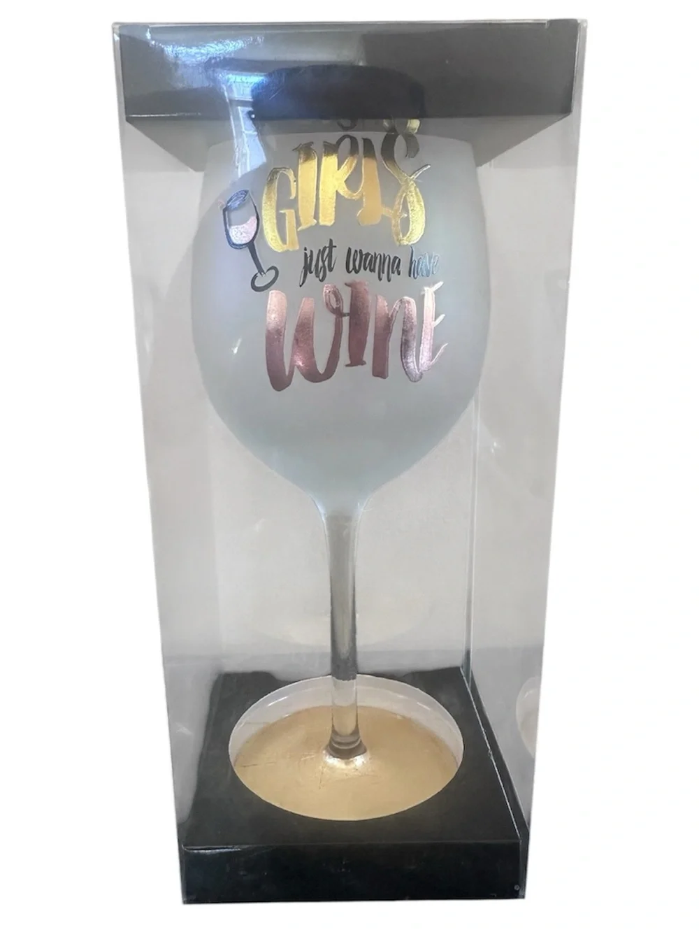 Girls Just Wanna Have Wine 16oz Stemmed Wine Glass Gift Box Gold Pink